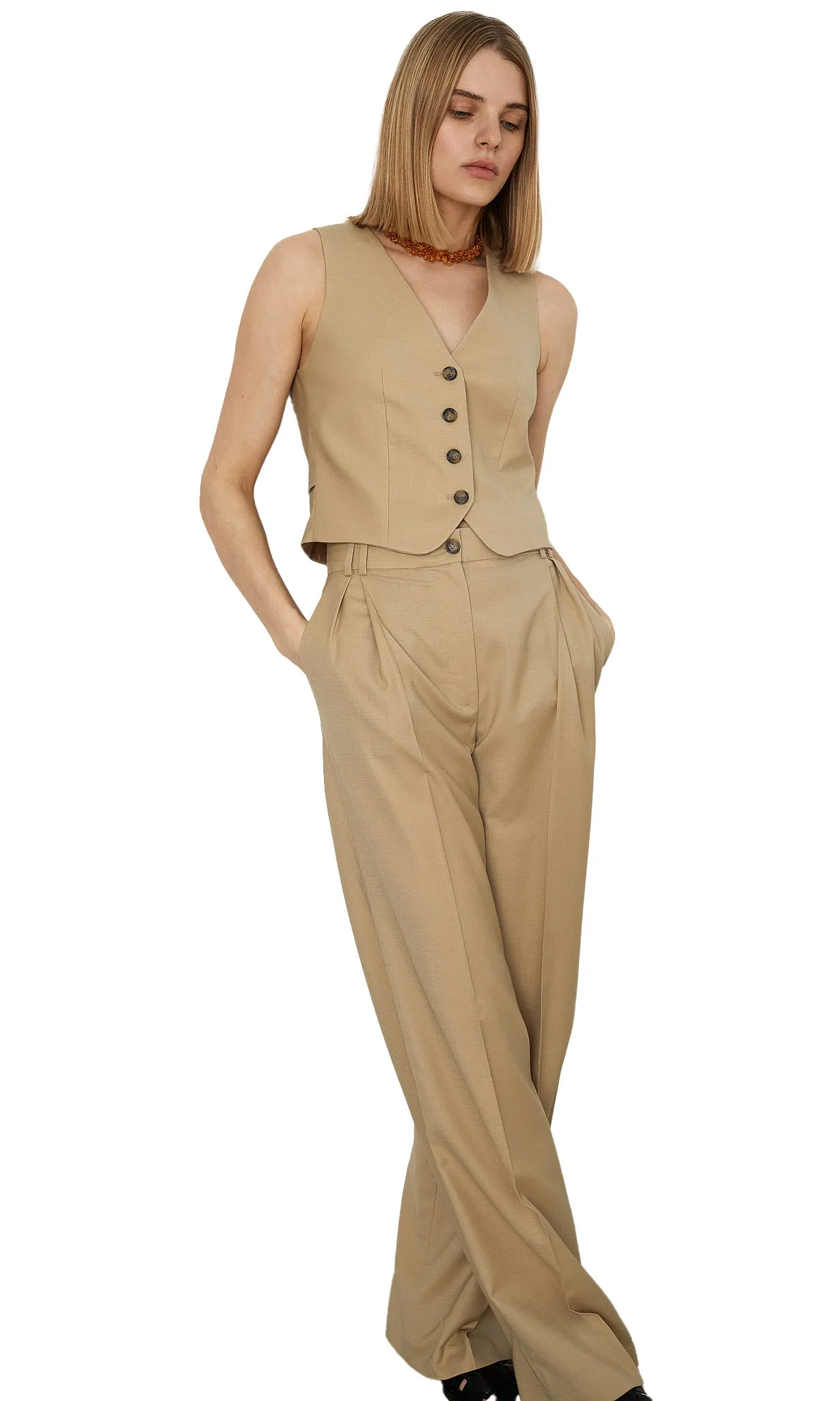 SAND WOOL WIDE-LEG PANTS