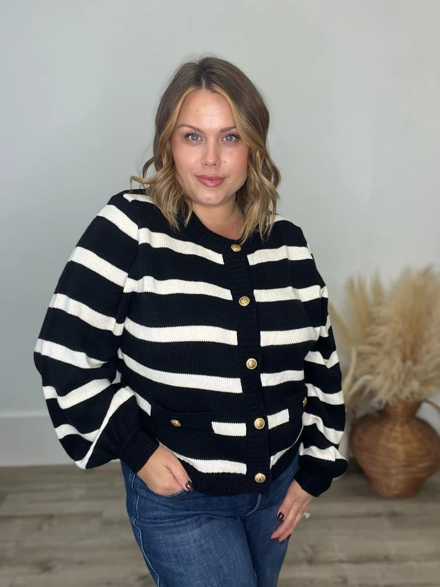 Striped Cardigan - Black