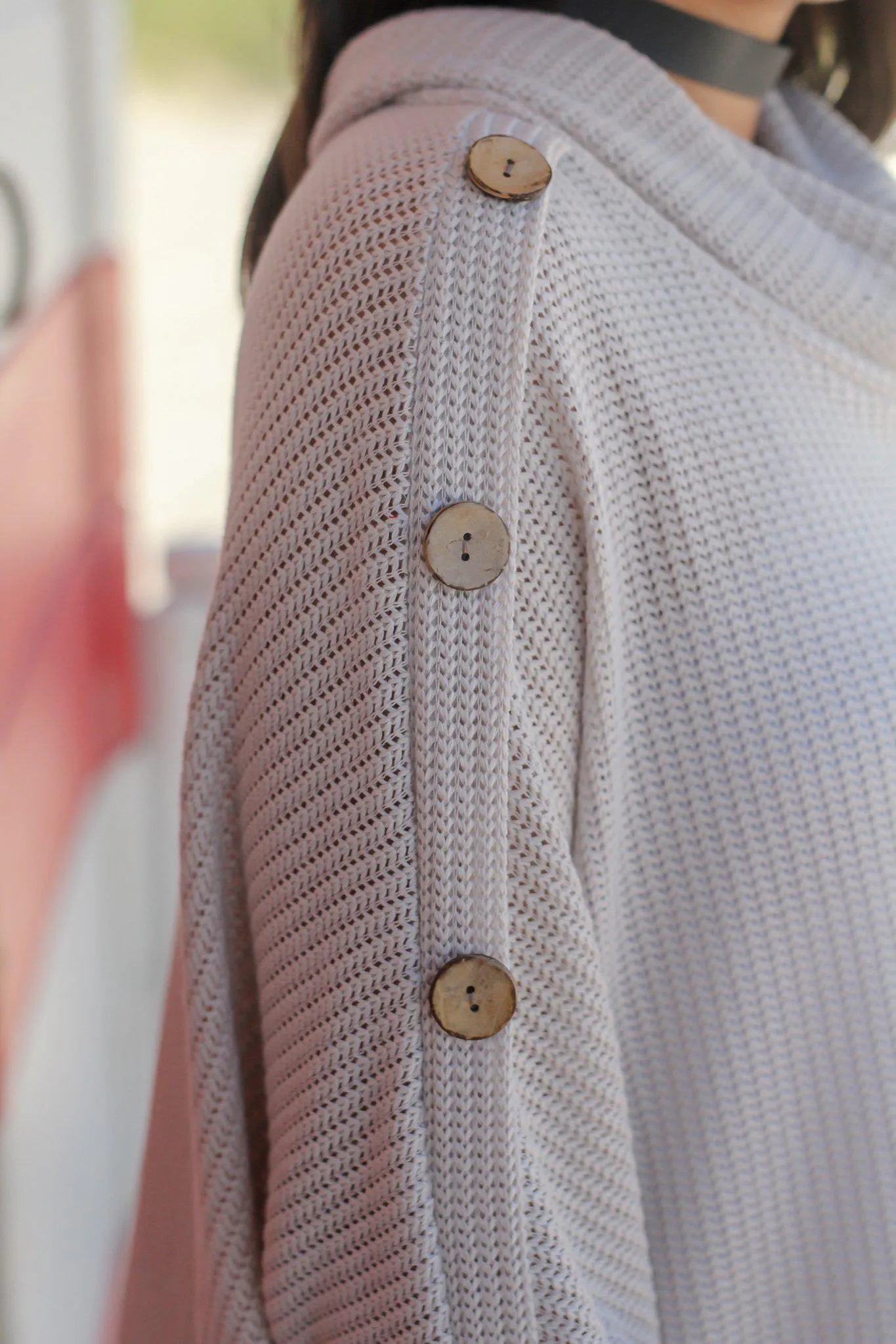 Taupe Poncho Sweater with Buttons