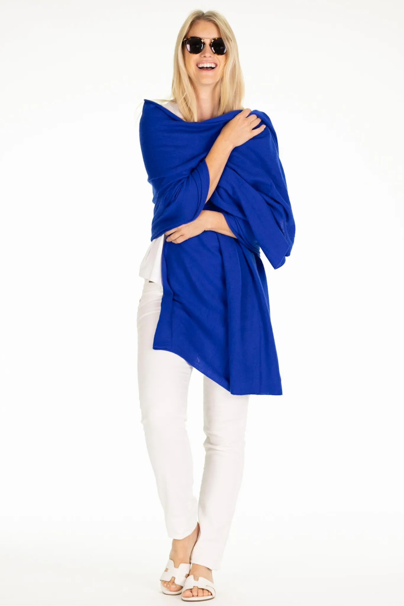 The 100% Cashmere Ryan Wrap in Regatta Blue