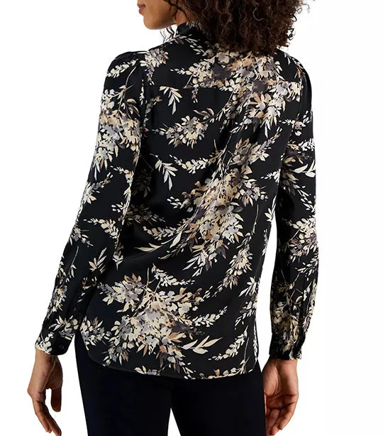 The Poet Printed Satin Blouse Anne Black/Atlantic Gray Multi