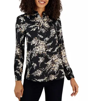 The Poet Printed Satin Blouse Anne Black/Atlantic Gray Multi