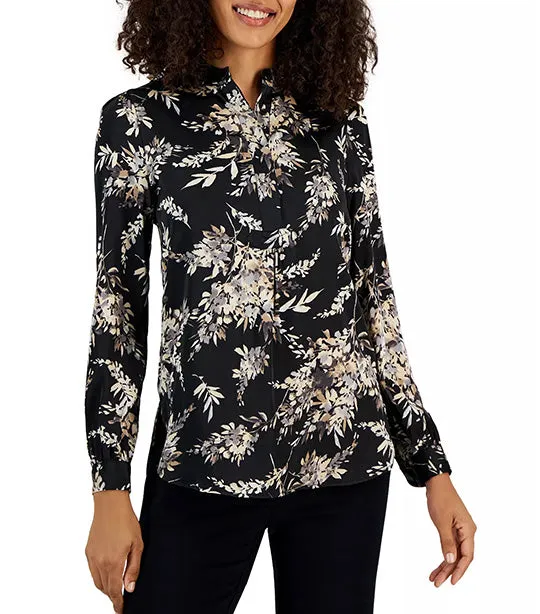 The Poet Printed Satin Blouse Anne Black/Atlantic Gray Multi