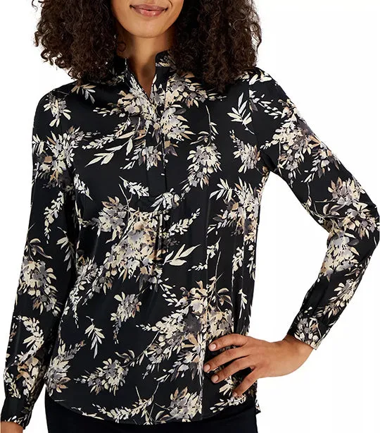 The Poet Printed Satin Blouse Anne Black/Atlantic Gray Multi