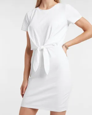 Tie Front T-Shirt Dress in White