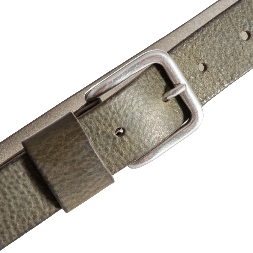 Timeless jeans belt in delicious leather quality / 12824 - Army Green