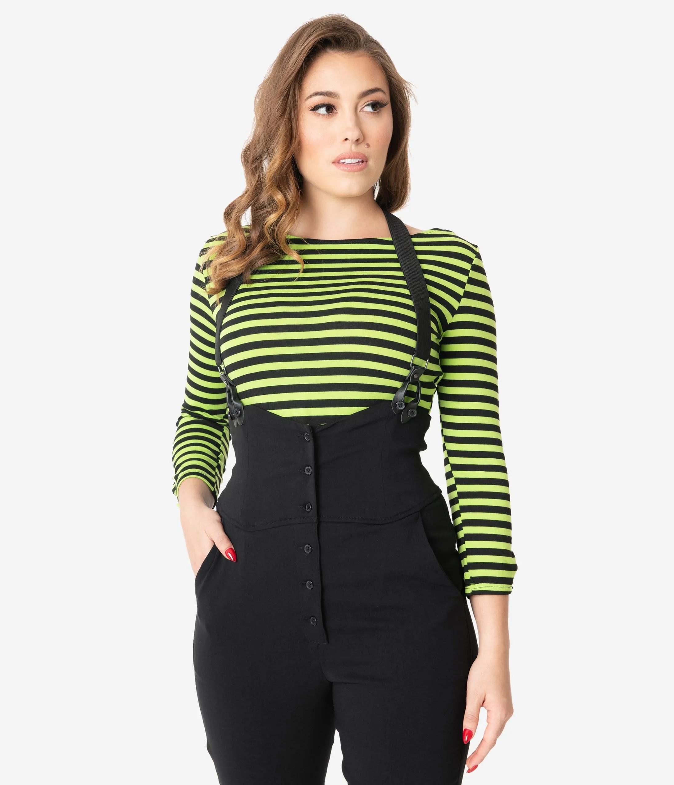 Unique Vintage Neon Green & Black Stripe Gracie Top