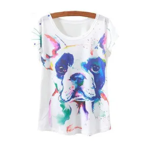 Watercolor Bulldog Print Short Sleeve Tees