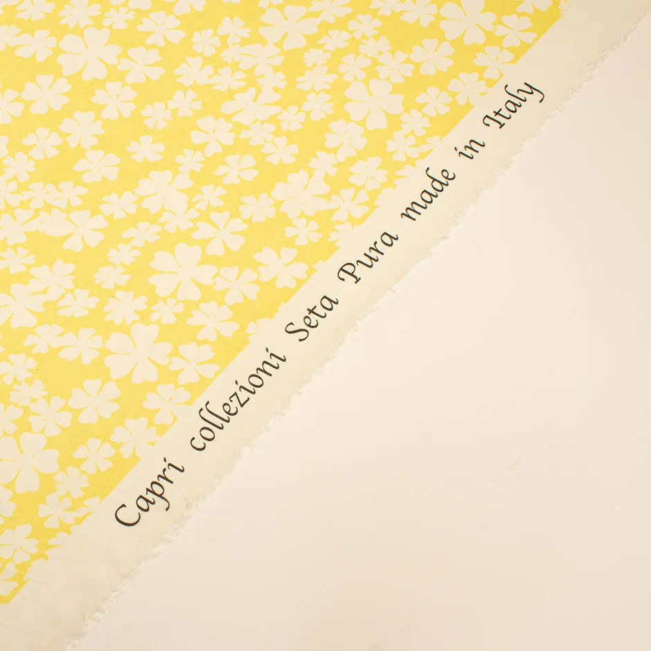 White Floral Canary Yellow Silk Georgette