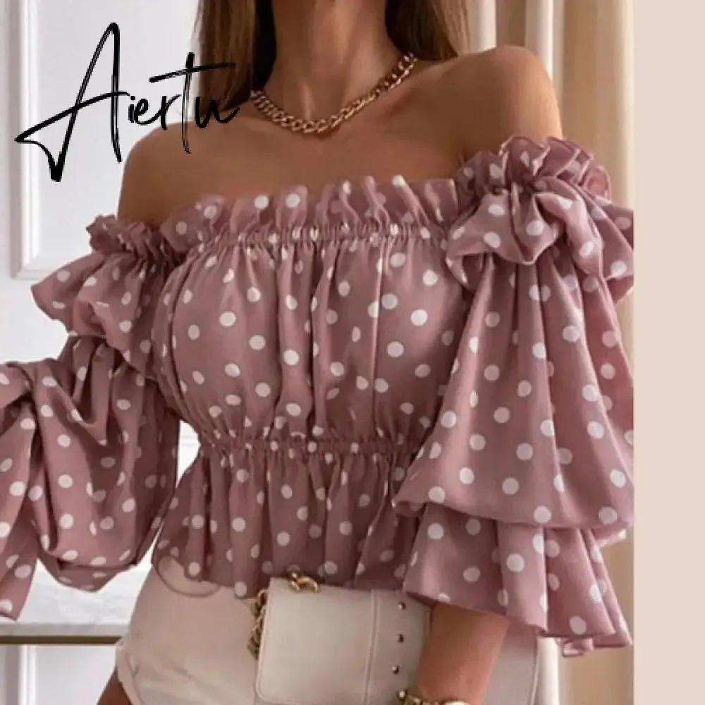 Women Fashion Sexy Off Shoulder Shirt Summer Elegant Hollow Out Lace-Up Tops Office Ladies Casual Solid Simple Shirts