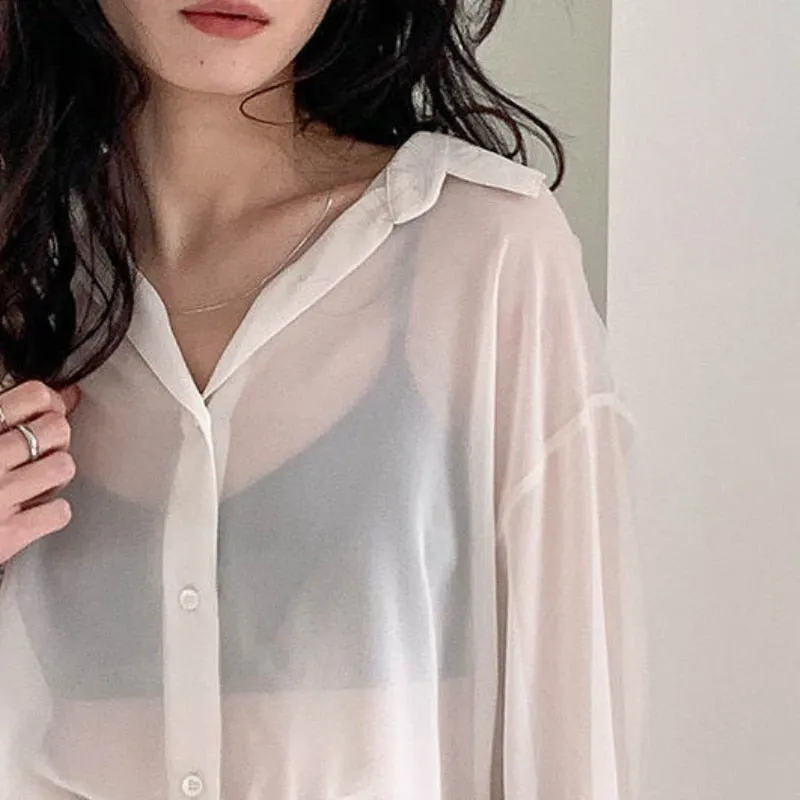 Women Shirts Sheer Sun-proof Fashion Summer Elegant  Long Sleeve Blouse - WSB8554