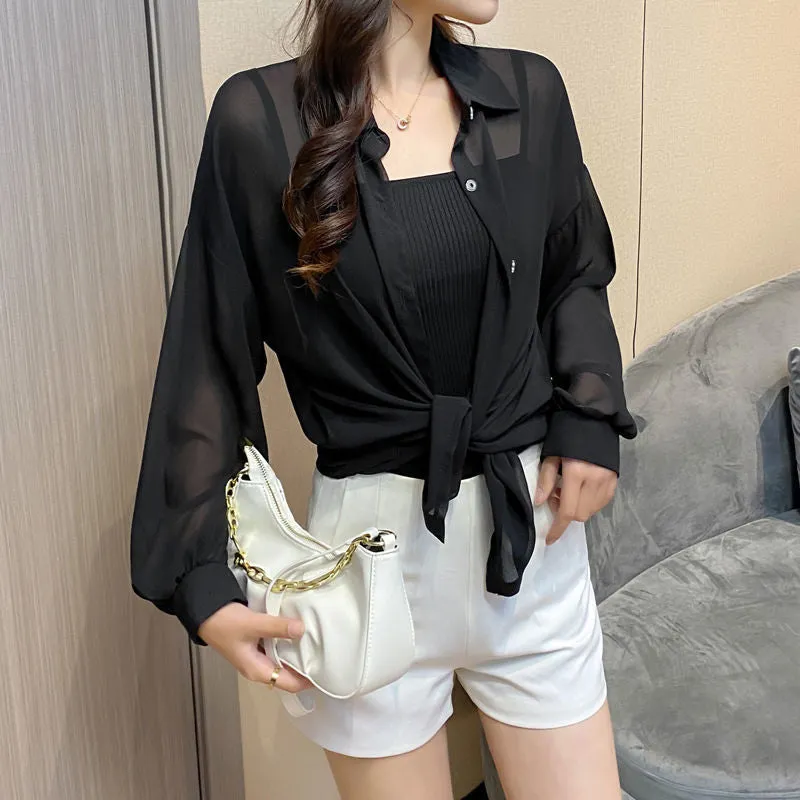 Women Shirts Sheer Sun-proof Fashion Summer Elegant  Long Sleeve Blouse - WSB8554