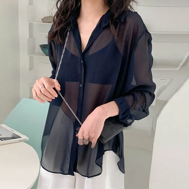 Women Shirts Sheer Sun-proof Fashion Summer Elegant  Long Sleeve Blouse - WSB8554