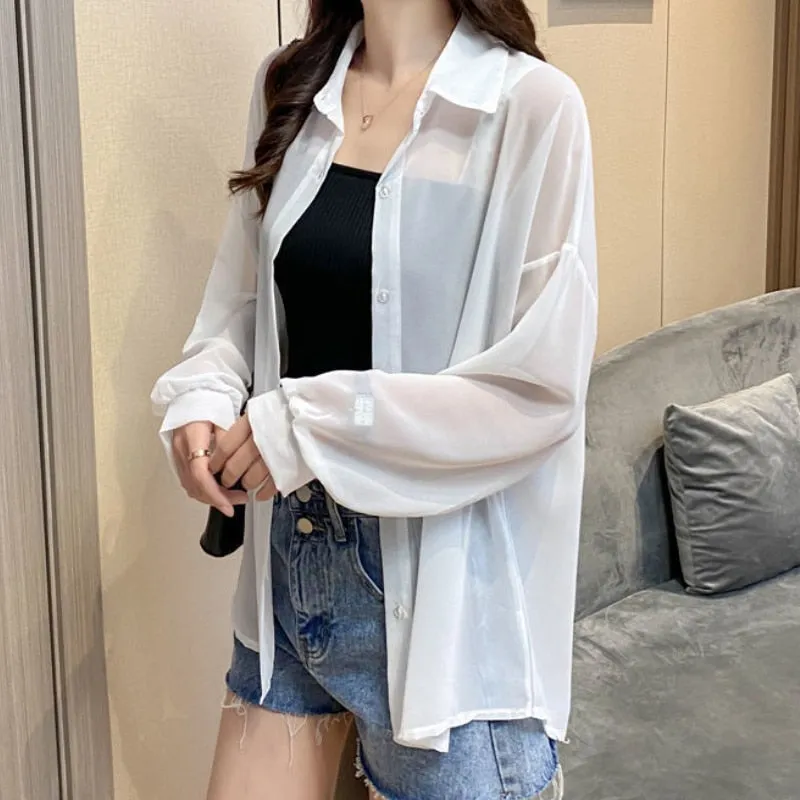 Women Shirts Sheer Sun-proof Fashion Summer Elegant  Long Sleeve Blouse - WSB8554