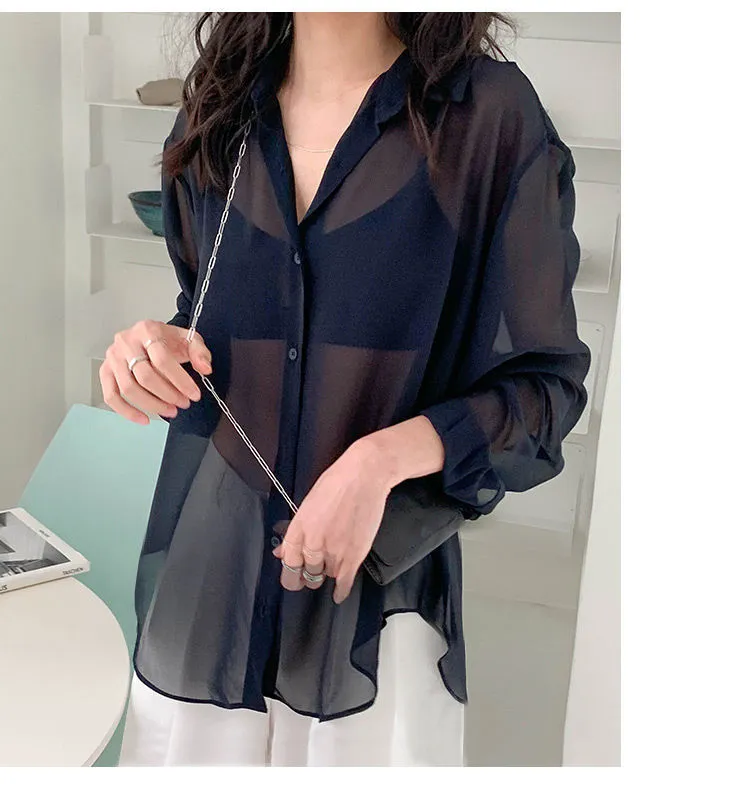 Women Shirts Sheer Sun-proof Fashion Summer Elegant  Long Sleeve Blouse - WSB8554