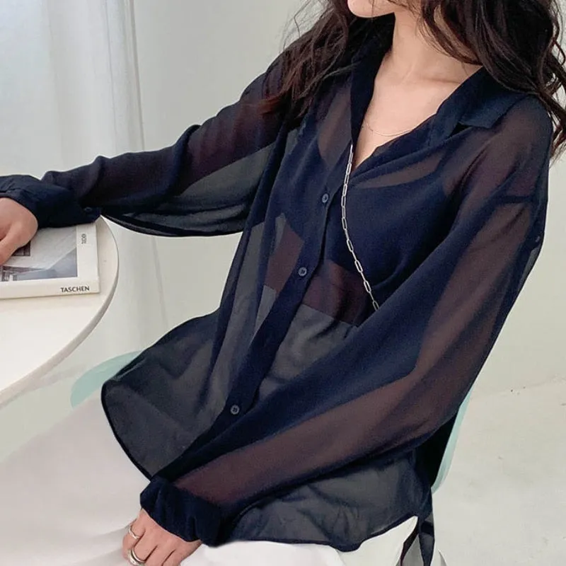 Women Shirts Sheer Sun-proof Fashion Summer Elegant  Long Sleeve Blouse - WSB8554