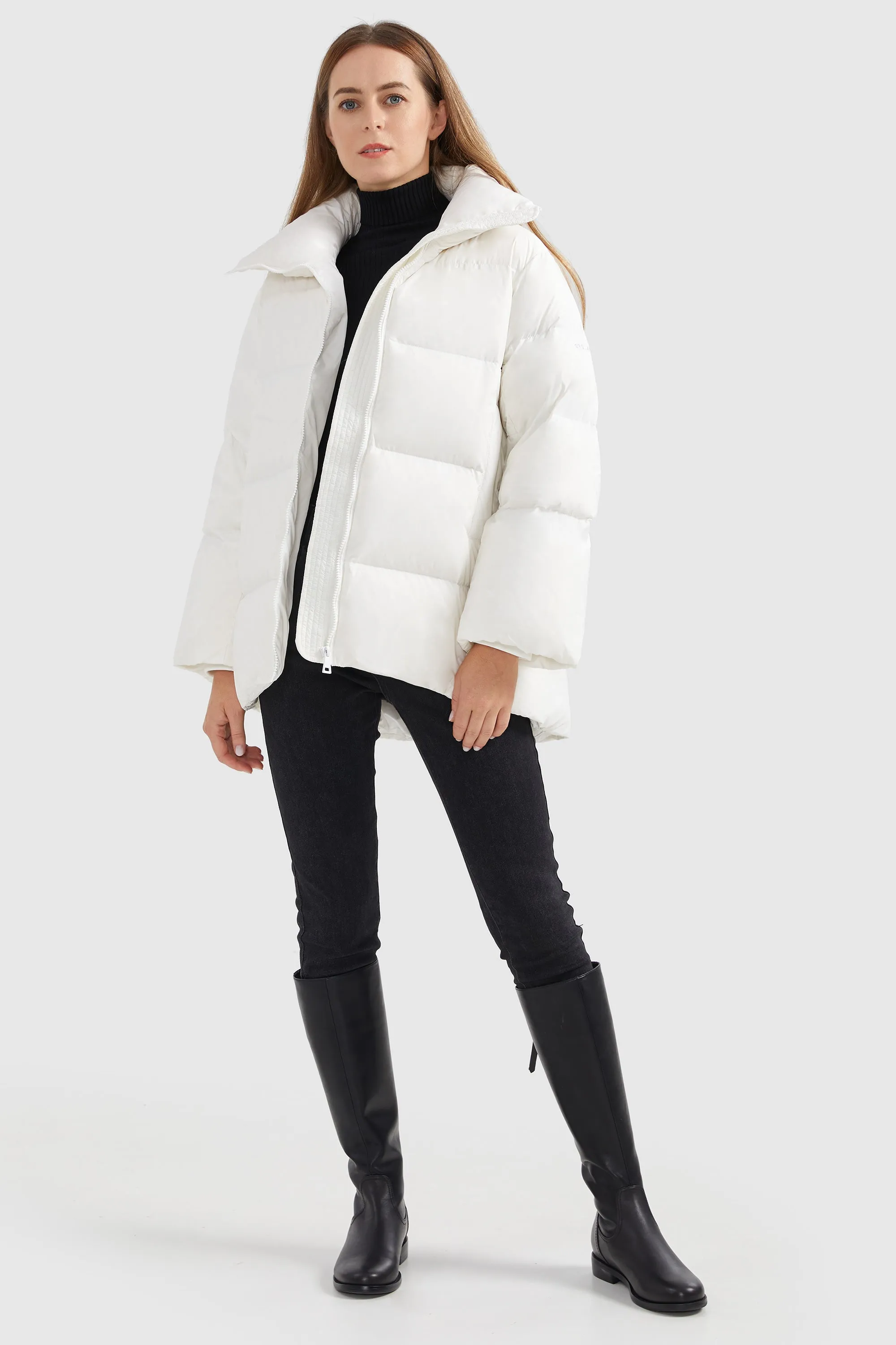 Zipper Front Puffer Down Coat